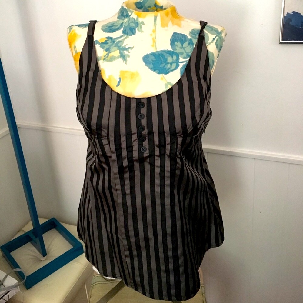 Ben Sherman Silk Taffeta Striped Camisole Tank L
